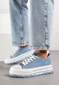 Born2be - Niebieskie Trampki na Grubej Podeszwie pod Kostkę Adsoria. Okazja: na co dzień. Zapięcie: sznurówki. Kolor: niebieski. Materiał: jeans. Styl: klasyczny, casual