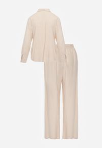 Born2be - Beżowy Wiskozowy Komplet Asymetryczna Koszula i Spodnie z Kieszeniami Moneia. Kolor: beżowy. Materiał: wiskoza #5