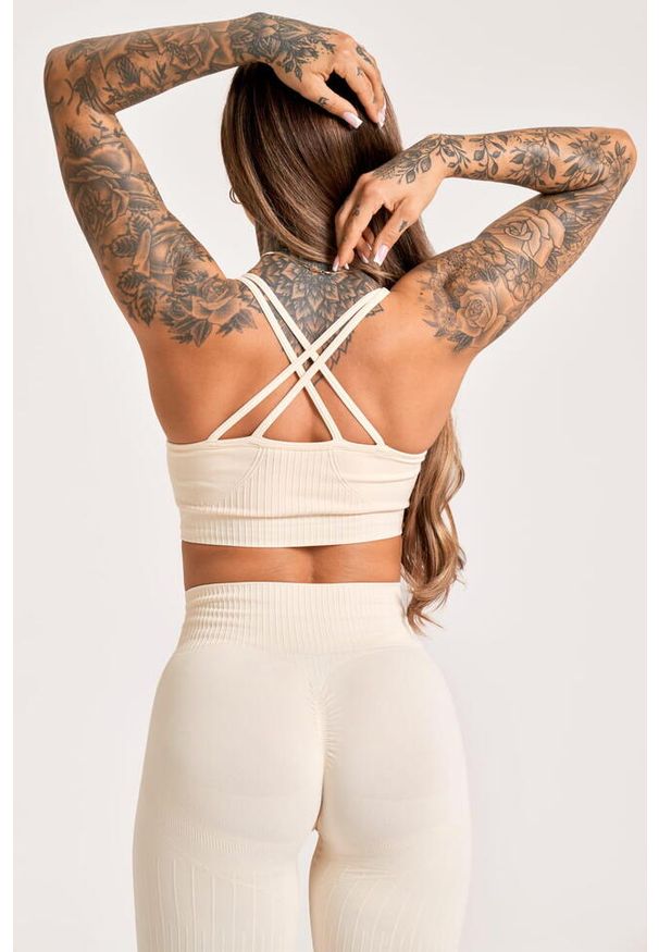 GYM GLAMOUR - Stanik fitness cardio damski Gym Glamour push up 2.0. Kolor: beżowy. Rodzaj stanika: push-up. Sport: fitness