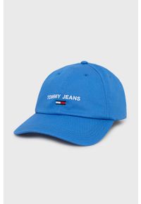 Tommy Jeans czapka bawełniana z aplikacją. Kolor: niebieski. Materiał: bawełna. Wzór: aplikacja
