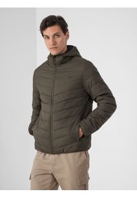 4f - Kurtka puchowa z wypełnieniem syntetycznym męska. Typ kołnierza: kołnierzyk stójkowy. Kolor: wielokolorowy, brązowy, oliwkowy. Materiał: syntetyk, puch #1