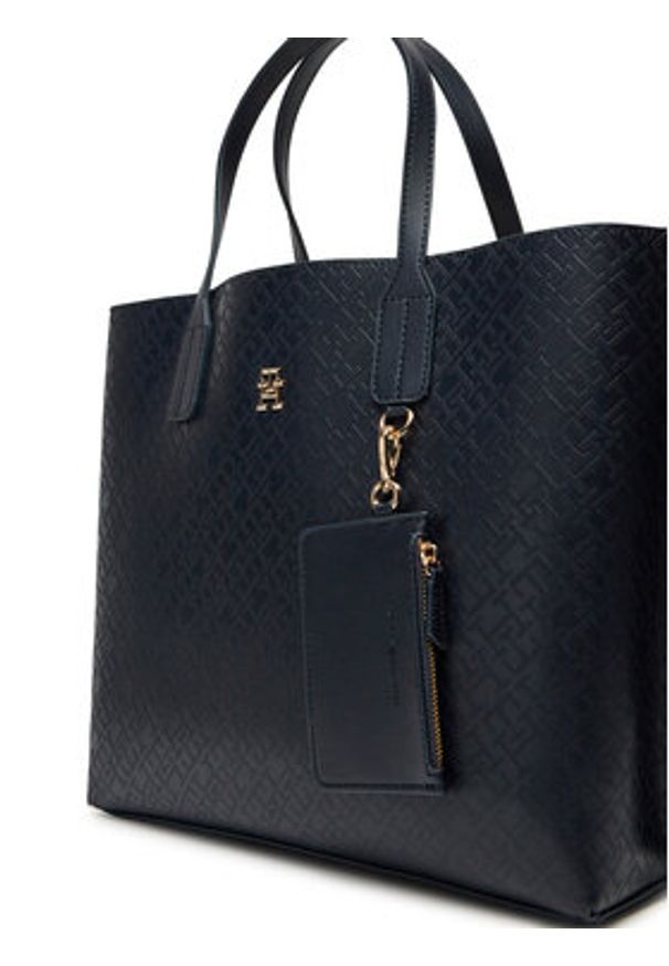 TOMMY HILFIGER - Tommy Hilfiger Torebka Th Distinct Satchel Mono AW0AW17174 Granatowy. Kolor: niebieski. Materiał: skórzane