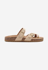 Born2be - Beżowe Klapki Japonki na Korkowej Podeszwie Zdobione Klamrami Idaliora. Okazja: na plażę. Kolor: beżowy. Materiał: jeans. Wzór: aplikacja. Sezon: lato #6