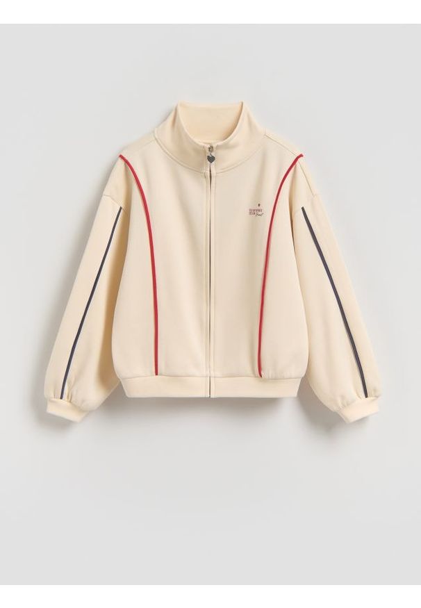 Reserved - Bluza z nadrukiem - kremowy. Kolor: kremowy. Materiał: dzianina. Wzór: nadruk