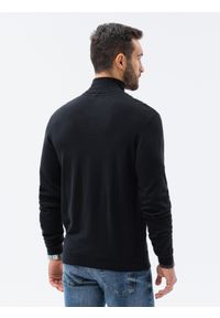 Ombre Clothing - Sweter męski z golfem - czarny E179 - M. Typ kołnierza: golf. Kolor: czarny. Materiał: wiskoza, nylon
