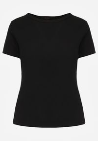 Born2be - Czarny Dopasowany T-shirt z Prążkowanej Tkaniny z Bawełny Acalenos. Okazja: na co dzień. Kolor: czarny. Materiał: prążkowany, bawełna, tkanina. Sezon: lato. Styl: casual, klasyczny, elegancki #4