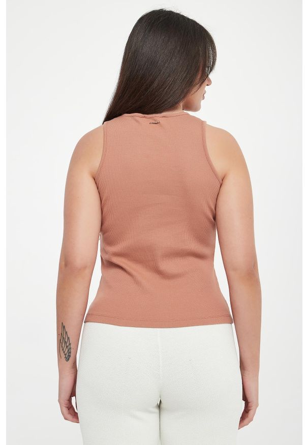 Twinset Milano - Top damski prążkowany z haftem TWINSET. Materiał: prążkowany. Wzór: haft