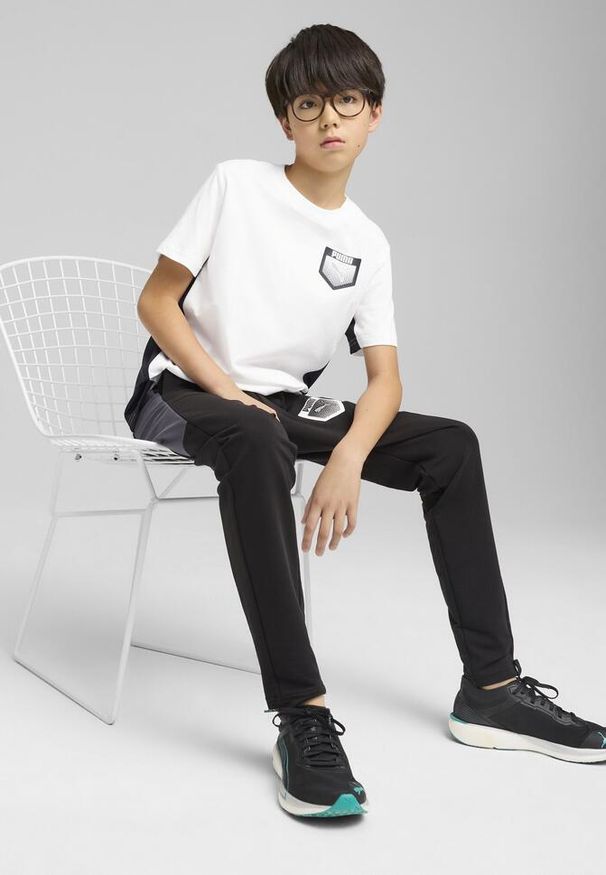 Puma - Młodzieżowa koszulka Active Sports z grafiką PUMA White. Kolor: biały. Materiał: guma. Wzór: nadruk