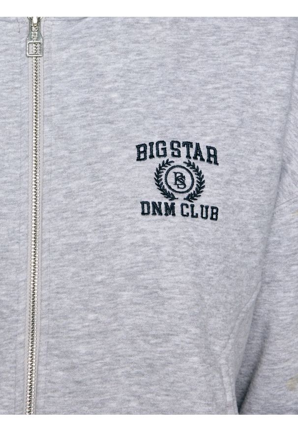 Big-Star - Bluza damska z kapturem rozpinana szara Madelina 901. Okazja: na spacer. Typ kołnierza: kaptur. Kolor: szary. Materiał: jeans, dzianina. Wzór: haft. Styl: elegancki, sportowy