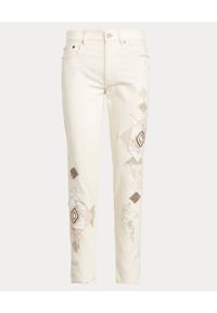 Ralph Lauren - RALPH LAUREN - Beżowe spodnie z aplikacją. Kolor: beżowy. Materiał: bawełna. Wzór: aplikacja #5