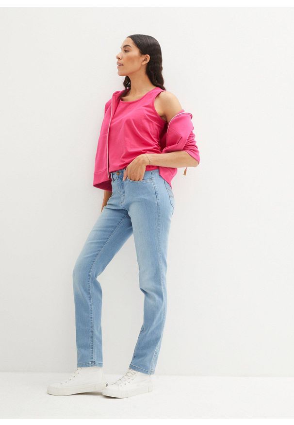 bonprix - Dżinsy ze stretchem Straight, mid waist. Kolor: niebieski