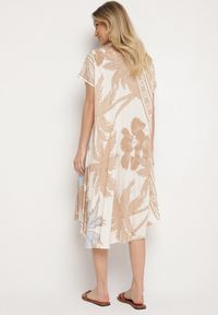 Born2be - Beżowa Sukienka z Wiskozy o Rozkloszowanym Kroju w Roślinny Wzór Miratiela. Okazja: na co dzień. Kolor: beżowy. Materiał: wiskoza. Długość rękawa: krótki rękaw. Sezon: wiosna, lato. Styl: casual, elegancki #4