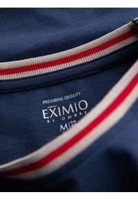 Ombre Clothing - Męski bawełniany longsleeve z dekoltem U w paski i haftem – ciemnoniebieski V3 - Rozmiar: M. Kolor: niebieski. Materiał: bawełna. Długość rękawa: długi rękaw. Wzór: haft, paski. Styl: sportowy #6