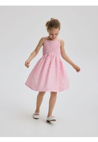 Reserved - Sukienka w kwiaty - pastelowy róż. Kolor: różowy. Materiał: dzianina. Wzór: kwiaty #1