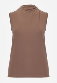 Born2be - Brązowa Gładka Bluzka Bez Rękawów z Półgolfem Nedivra. Okazja: na co dzień, na spotkanie biznesowe, do pracy. Kolor: brązowy. Materiał: poliester, elastan, materiał, jeans. Długość rękawa: bez rękawów. Wzór: gładki. Styl: casual, biznesowy, elegancki, klasyczny #8