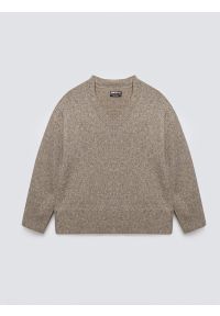 Big-Star - Sweter damski v-neck oversize z dodatkiem wełny brązowy Violina 804. Okazja: do pracy, na co dzień. Kolor: brązowy. Materiał: wełna. Wzór: ze splotem, jednolity. Styl: klasyczny, casual #3