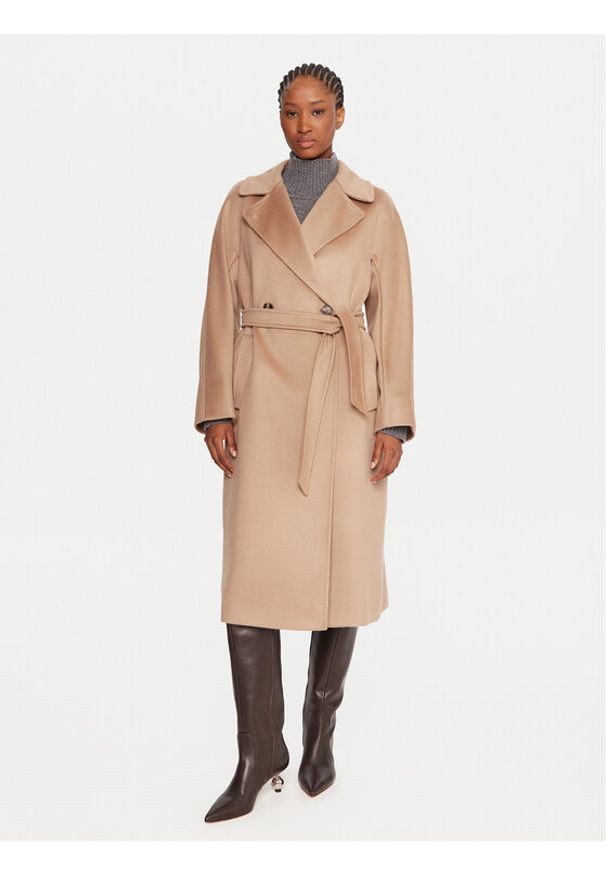 Weekend Max Mara Płaszcz wełniany Resina 2525016102 Beżowy Regular Fit. Kolor: beżowy. Materiał: wełna