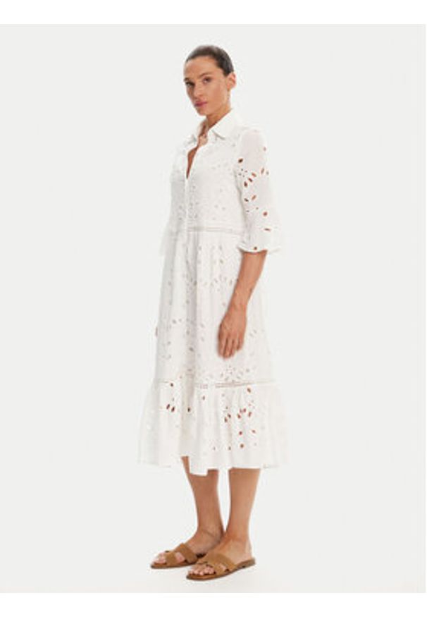 Iconique Sukienka koszulowa IC25-005 Biały Relaxed Fit. Kolor: biały. Materiał: bawełna. Typ sukienki: koszulowe