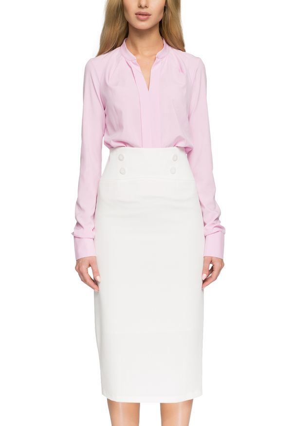 Style - Elegancka spódnica midi z guzikami w pasie. Okazja: do pracy. Styl: elegancki