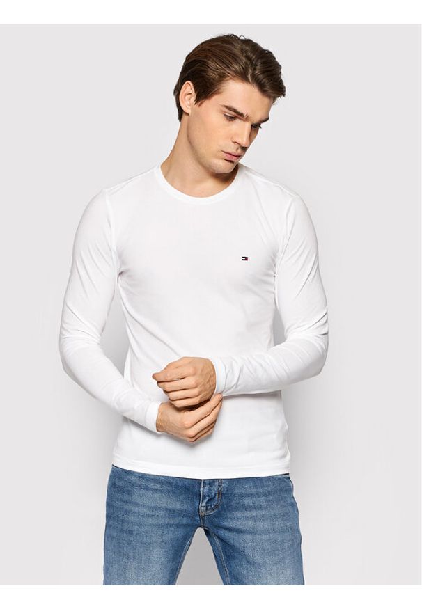 TOMMY HILFIGER - Tommy Hilfiger Longsleeve MW0MW10804 Biały Slim Fit. Kolor: biały. Materiał: bawełna. Długość rękawa: długi rękaw