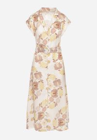 Born2be - Żółta Sukienka z Wiskozą o Koszulowym Kroju z Paskiem z Klamrą Nitasiela. Okazja: na co dzień. Typ kołnierza: dekolt w kształcie V. Kolor: żółty. Materiał: wiskoza. Długość rękawa: krótki rękaw. Typ sukienki: koszulowe. Styl: casual, klasyczny #2