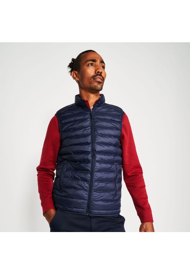 INESIS - Kamizelka do golfa męska Inesis MW500 ciepła. Typ kołnierza: golf. Kolor: niebieski. Materiał: poliester, materiał, poliamid. Długość rękawa: bez rękawów. Sport: golf