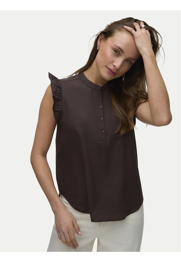 Vero Moda Bluzka Selma 10345667 Brązowy Regular Fit. Kolor: brązowy. Materiał: bawełna