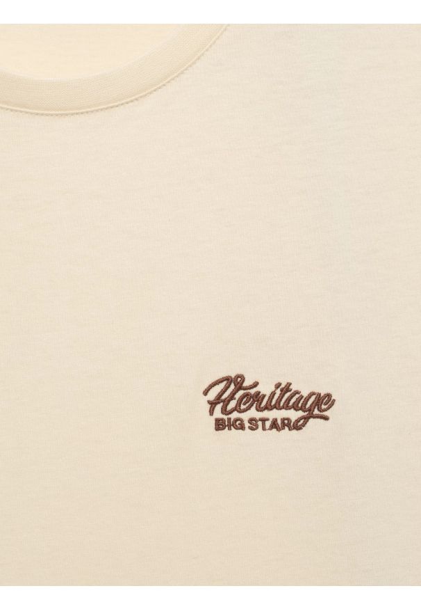 Big-Star - Koszulka męska z nadrukiem na piersi kremowa Serer 103. Kolor: biały. Materiał: bawełna. Wzór: nadruk