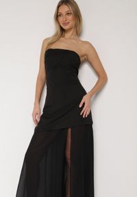 Born2be - Czarna Koktajlowa Sukienka z Odkrytymi Ramionami i Dodatkowym Szalem Krynaya. Okazja: na imprezę. Kolor: czarny. Długość rękawa: na ramiączkach. Typ sukienki: z odkrytymi ramionami. Styl: wizytowy #7