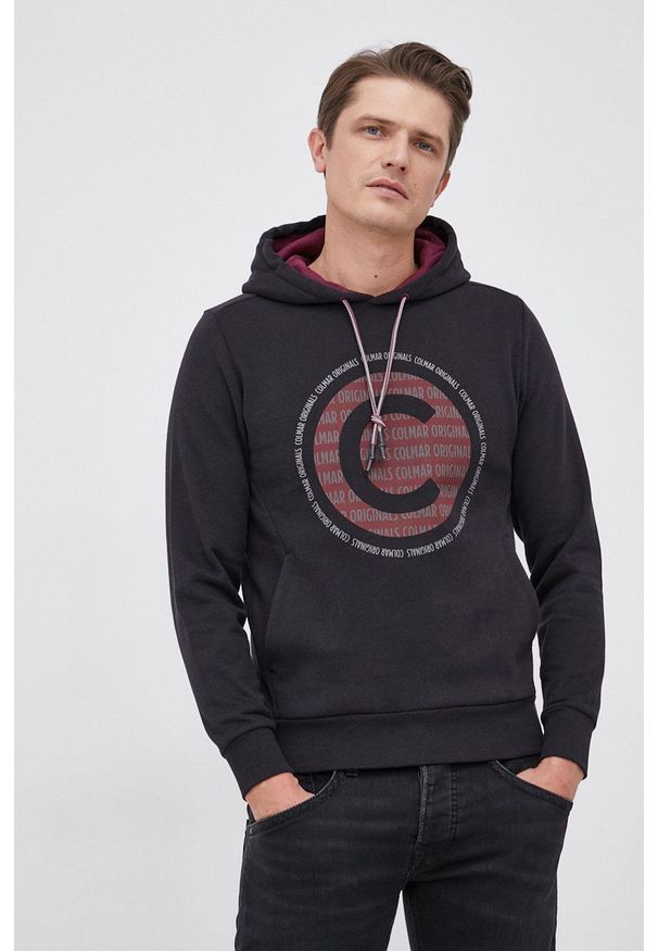 Colmar Bluza męska kolor szary z kapturem z nadrukiem. Okazja: na co dzień. Typ kołnierza: kaptur. Kolor: szary. Wzór: nadruk. Styl: casual