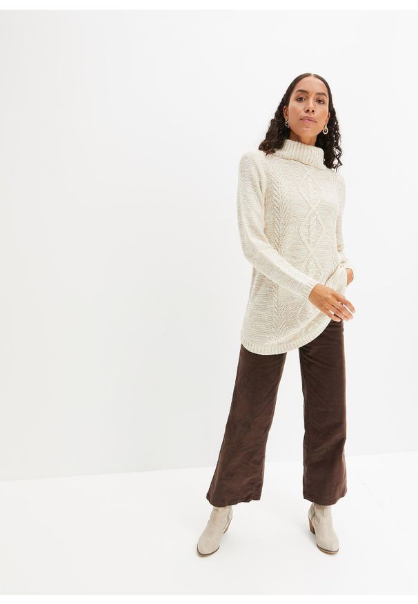 bonprix - Sweter poncho, długi rękaw. Typ kołnierza: golf. Kolor: biały. Długość rękawa: długi rękaw. Długość: długie