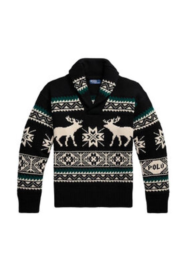 Polo Ralph Lauren Sweter 710982255001 Czarny Regular Fit. Typ kołnierza: polo. Kolor: czarny. Materiał: wełna