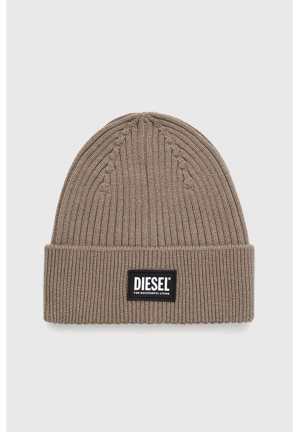 Diesel Czapka kolor szary wełniana. Kolor: szary. Materiał: wełna