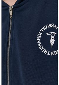 Trussardi Jeans - Trussardi bluza bawełniana damska kolor granatowy z kapturem gładka. Typ kołnierza: kaptur. Kolor: niebieski. Materiał: bawełna. Wzór: gładki #5