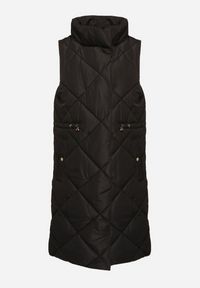 Born2be - Czarna Pikowana Kamizelka o Długim Kroju ze Stójką i Kieszeniami Avatheia. Okazja: na co dzień. Typ kołnierza: kołnierzyk stójkowy. Kolor: czarny. Materiał: jeans. Długość: długie. Wzór: aplikacja. Styl: elegancki, casual, klasyczny #5