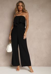 Renee - Czarny Komplet z Wiskozą Top z Falbanką na Jedno Ramię i Spodnie Wide Leg Nirellea. Kolor: czarny. Materiał: wiskoza #4