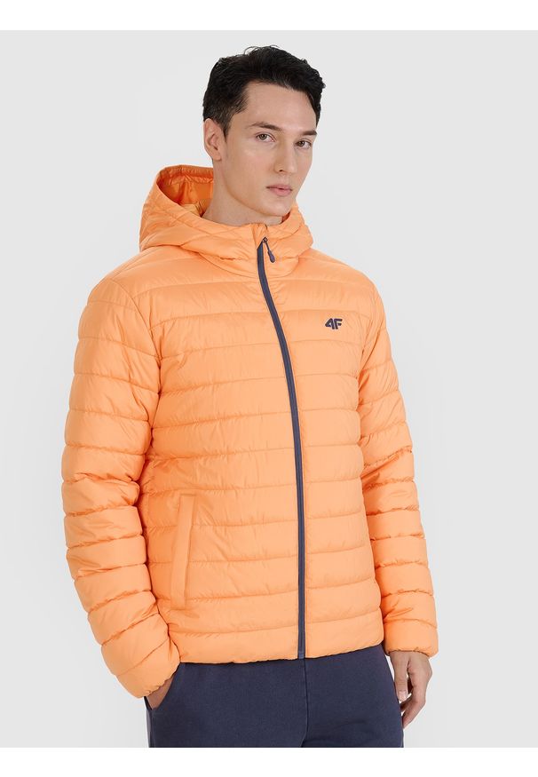 4f - 4F Kurtka puchowa z wypełnieniem syntetycznym męska - pomarańczowa XXL. Okazja: na co dzień. Typ kołnierza: kaptur. Kolor: pomarańczowy. Materiał: puch, syntetyk. Długość: długie. Styl: casual, klasyczny, sportowy