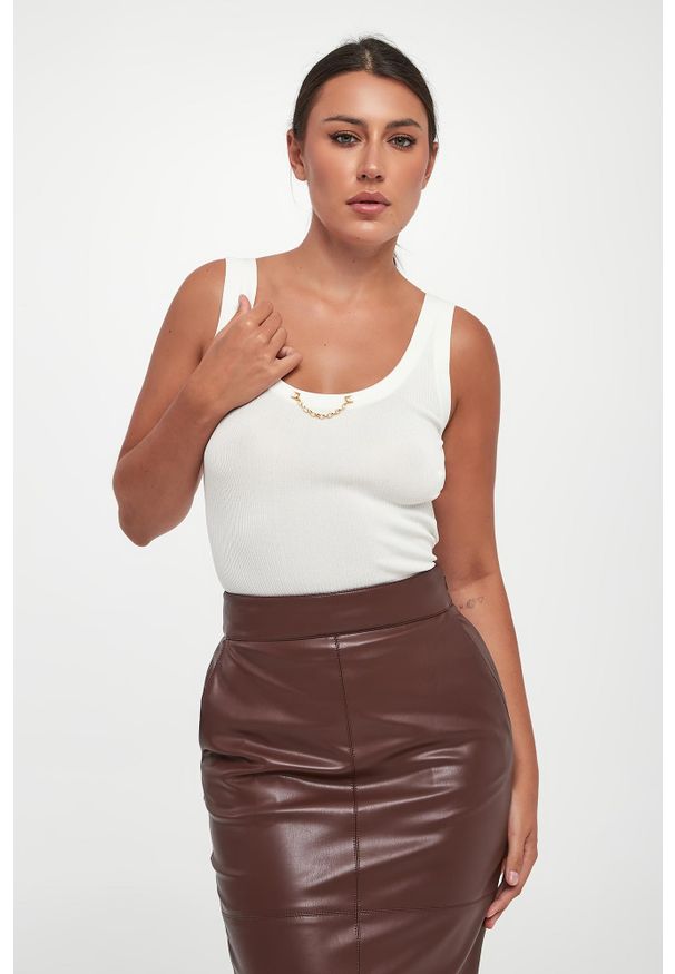 Elisabetta Franchi - Top damski prążkowany z jedwabiem ELISABETTA FRANCHI. Materiał: jedwab, prążkowany