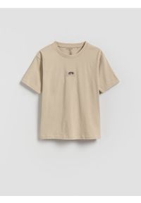 Reserved - Bawełniany t-shirt oversize - beżowy. Kolor: beżowy. Materiał: bawełna
