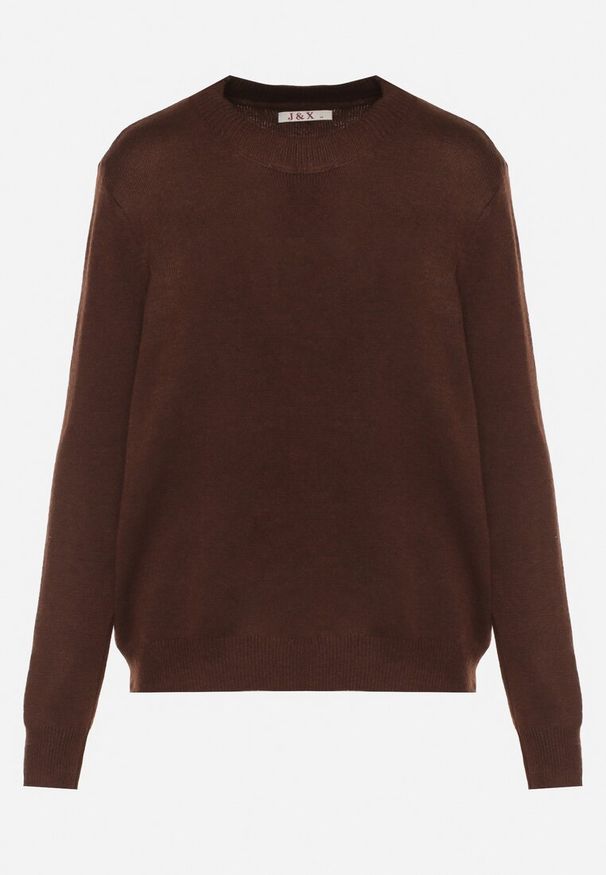 Born2be - Brązowy Klasyczny Sweter z Wełną Mailira. Okazja: na co dzień, do pracy. Kolor: brązowy. Materiał: wełna. Styl: klasyczny