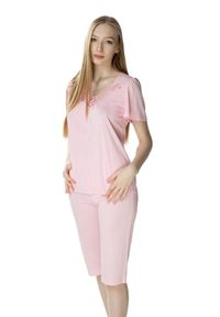 MEWA Lingerie - Damska dwuczęściowa piżama Matylda. Materiał: materiał, jedwab, wiskoza, poliamid. Długość: do kolan. Wzór: aplikacja, kwiaty, gładki #1