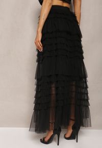 Renee - Czarna Spódnica z Falbankami Rozkloszowana Maxi z Bawełny Alare. Kolor: czarny. Materiał: bawełna. Styl: elegancki #3