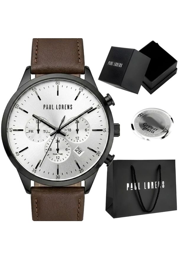 Zegarek Paul Lorens Zegarek męski Paul Lorens LARGO skórzany Dual Time idealny na prezent. Materiał: skóra