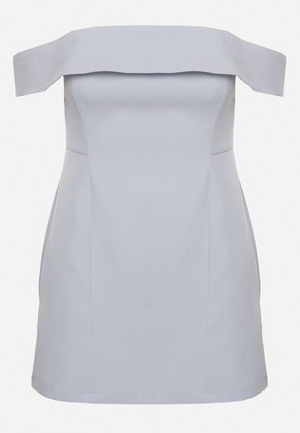 Born2be - Jasnoniebieska Taliowana Sukienka z Dekoltem Bandeau z Zakładką Zelzemis. Kolor: niebieski. Styl: klasyczny, elegancki