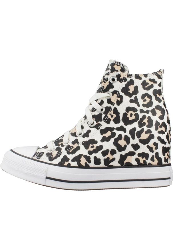 Converse - Kapcie CONVERSE CHUCK TAYLOR ALL STAR WEDGE PLATFORM LEOPARD Nadruk zwierzęcy. Kolor: wielokolorowy. Materiał: tkanina. Wzór: motyw zwierzęcy, nadruk. Obcas: na platformie