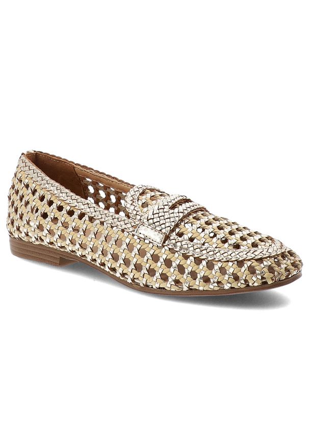 Hot Potatoes by Gioseppo - Baleriny damskie Gioseppo, płaski obcas wsuwany fason klasyczny mokasyn zamknięty nosek pleciona cholewka ażurowa struktura lekka konstrukcja, srebrn. Okazja: na spacer. Kolor: srebrny. Szerokość cholewki: normalna. Wzór: ażurowy. Sezon: lato. Obcas: na obcasie. Styl: klasyczny. Wysokość obcasa: niski