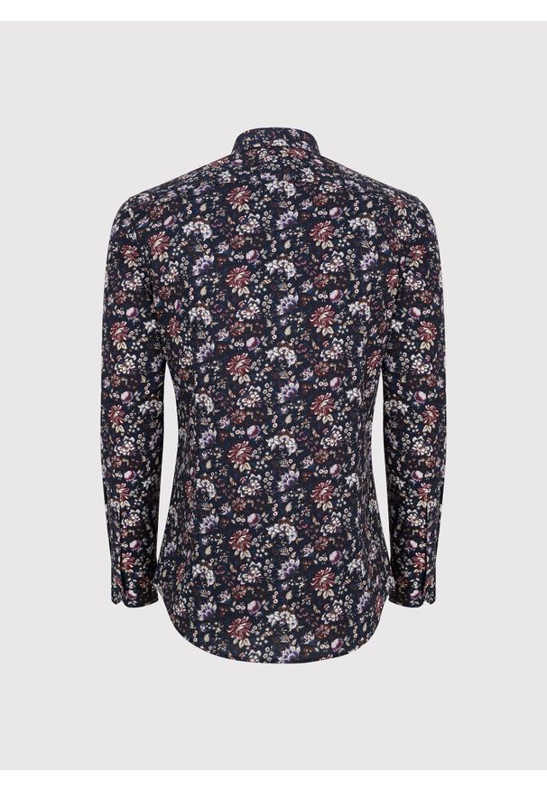 Pako Lorente - PAKO LORENTE – Granatowa koszula w kwiaty. Typ kołnierza: kołnierzyk klasyczny. Kolor: niebieski. Materiał: bawełna, elastan. Długość rękawa: długi rękaw. Długość: długie. Wzór: kwiaty. Styl: klasyczny