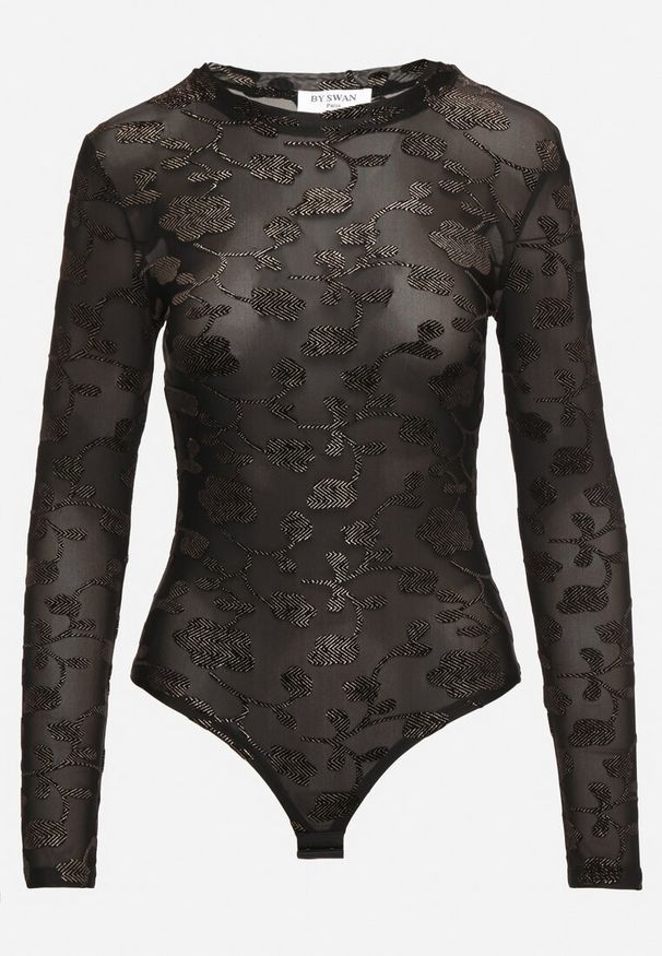 Born2be - Czarno-Złote Siateczkowe Body z Wiskozą w Kwiaty Hiradi. Okazja: na spotkanie biznesowe, do pracy. Kolor: czarny. Materiał: wiskoza. Długość rękawa: długi rękaw. Długość: długie. Wzór: kwiaty. Styl: biznesowy, elegancki, wizytowy