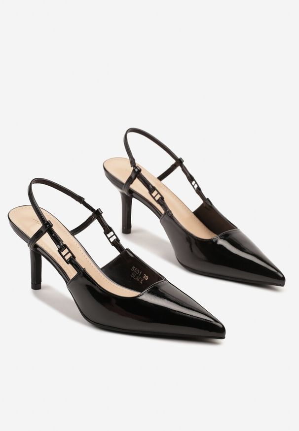 Born2be - Czarne Sandały Lakierowane na Szpilce z Noskiem w Szpic Odisene. Okazja: na co dzień. Kolor: czarny. Materiał: lakier. Obcas: na szpilce. Styl: elegancki, casual