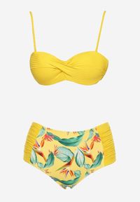 Born2be - Żółte Bikini Gładki Biustonosz i Wzorzyste Wysokie Figi Ortella. Kolor: żółty. Wzór: gładki